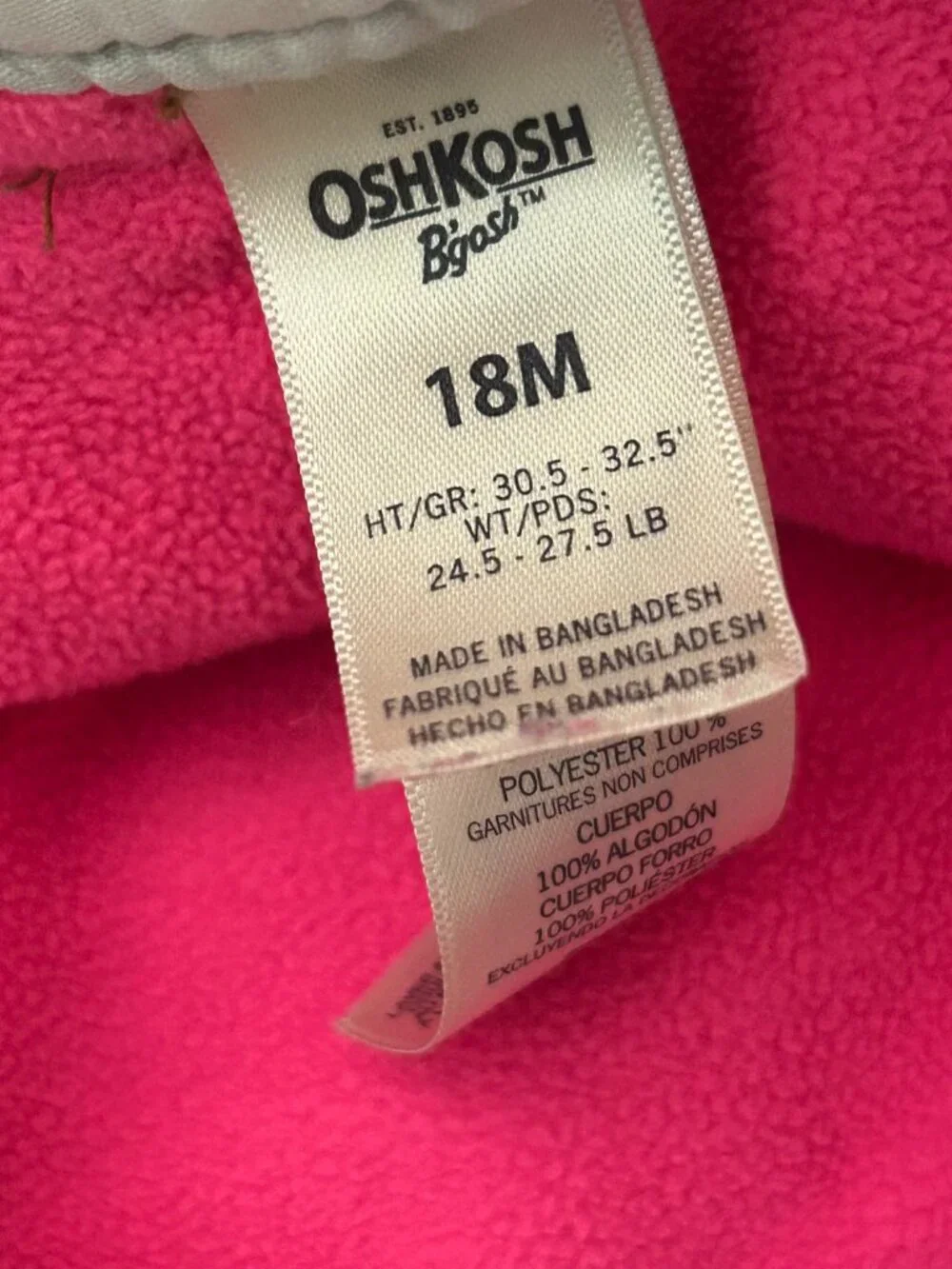 OshKosh B'gosh Fleece-Lined Denim Overalls Girls 18 Months Cold Gear Baby Girl